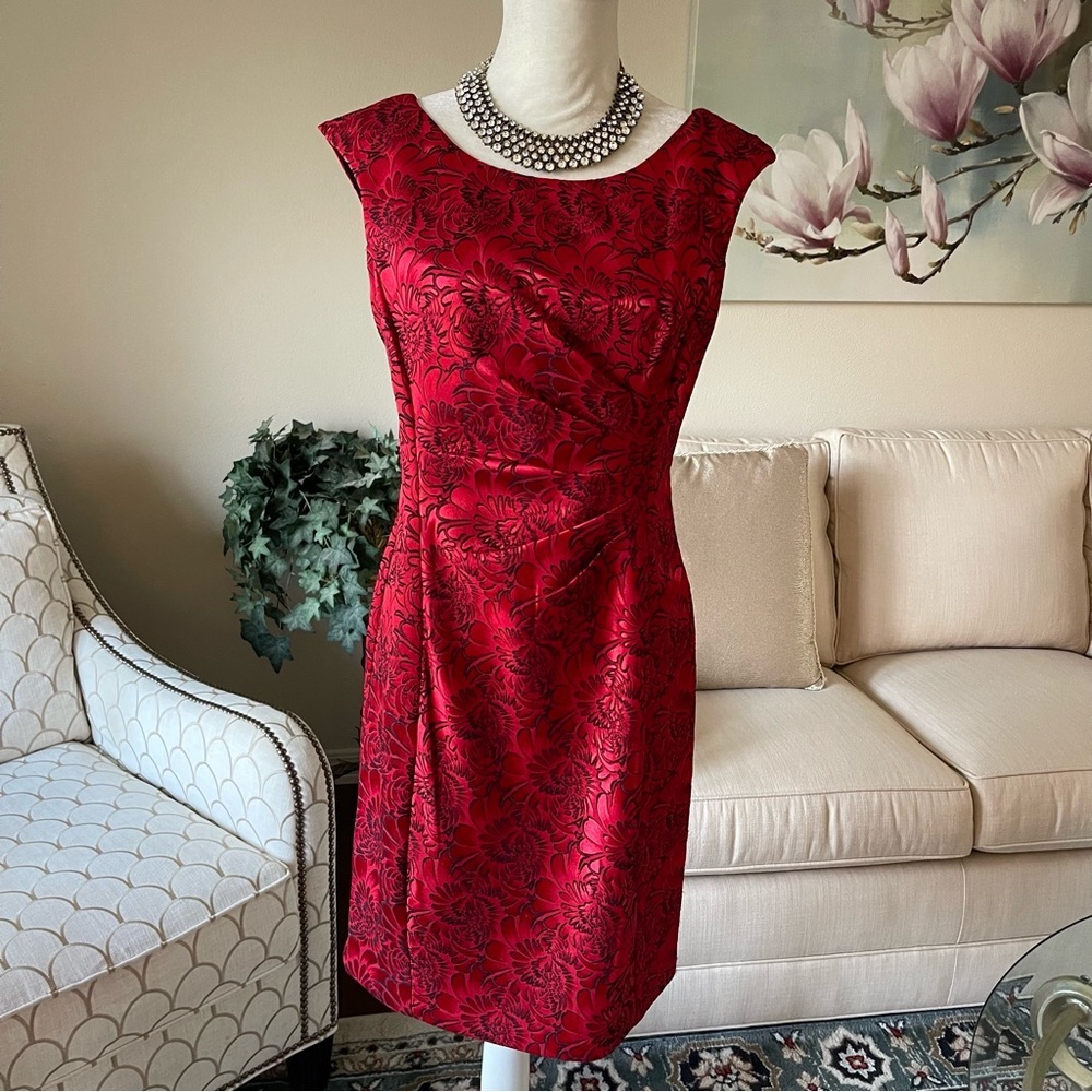 Connected Apparel Red Dress Side Ruched Holiday Party Dress - Picture 7 of 16